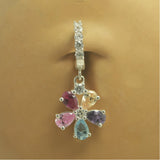 Rainbow Flower Belly Ring | Clear CZ Silver Clasp - TummyToys