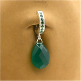 Emerald Green Quartz Belly Button Ring | Solid Silver Clasp with Quartz Dangle - TummyToys