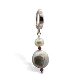 Silver & White Pearl Belly Ring | .925 Sterling Silver with Freshwater Pearls - TummyToys