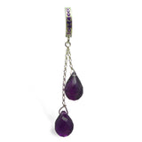 Purple Amethyst Quartz Belly Ring | Silver with Chain Dangle - TummyToys