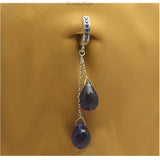 Purple Amethyst Quartz Belly Ring | Silver with Chain Dangle - TummyToys