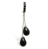 Sterling Silver Belly Ring with Brilliant Black On Black Quartz Dangle - TummyToys