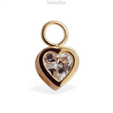 Solid 14K Yellow Gold Heart Belly Ring Dangle Charm CZ | Changeable - TummyToys