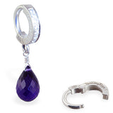 Amethyst Belly Ring | Clear CZ Clasp with Amethsyt Dangle Charm - TummyToys