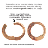 14K Rose Gold Belly Ring with Genuine Blue Topaz Charm - TummyToys