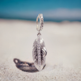 Silver Feather Boho Belly Button Ring with Clear CZs