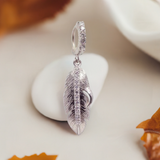 Silver Feather Boho Belly Button Ring with Clear CZs