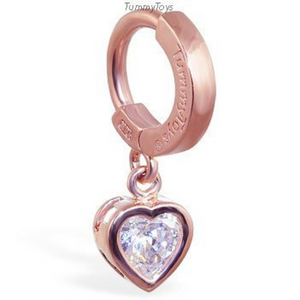 14K Rose Gold Belly Button Ring with Stunning Cz Heart - TummyToys