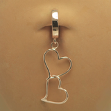 14K Rose Gold Belly Button Ring with Floating Double Heart Dangle - TummyToys