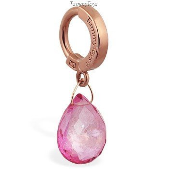 14K Rose Gold Belly Ring with Stunning Pink Quartz Charm - TummyToys