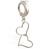 14K White Gold Belly Ring and Double Hearts Charm - TummyToys