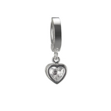 14K White Gold Belly Ring with Crystal Heart Drop Charm - TummyToys