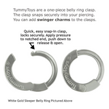 14K White Gold Belly Ring with Dangling Round CZ Charm - TummyToys