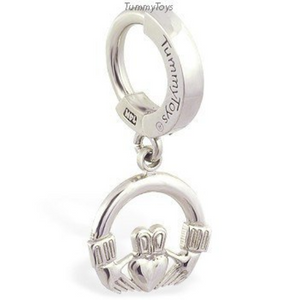 14K White Gold Belly Ring and Claddagh Charm - TummyToys