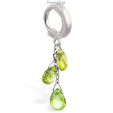 Solid 14K White Gold Belly Ring with Peridot Gemstone Dangle - TummyToys