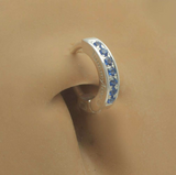 14K White Gold And Blue Sapphire Belly Ring - TummyToys
