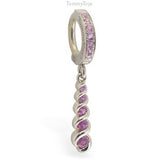 14K White Gold Pink Sapphire Belly Button Ring with Journey Dangle Charm - TummyToys