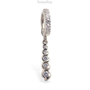 14K White Gold & Diamond Belly Ring | Custom "Journery" Charm - TummyToys