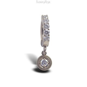 Custom 14K White Gold Belly Ring with Diamond Dangle Charm on 5 diamond clasp - TummyToys