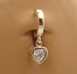 14K Yellow Gold Belly Ring with Heart CZ Charm - TummyToys