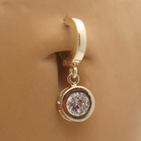 14K Yellow Gold Belly Ring With Dangling CZ Jeweled Charm - TummyToys