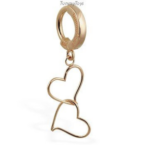14K Yellow Gold Belly Ring | Floating Double Hearts - TummyToys