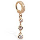 14K Yellow Gold Belly Ring with Genuine 3 Diamond Chain Dangle - TummyToys