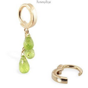 14K Yellow Gold Belly Ring With 3 Stunning Peridot Dangles By Tummytoys - TummyToys