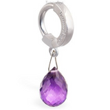 Solid Platinum Belly Button Ring with Amethyst Dangle Charm - TummyToys