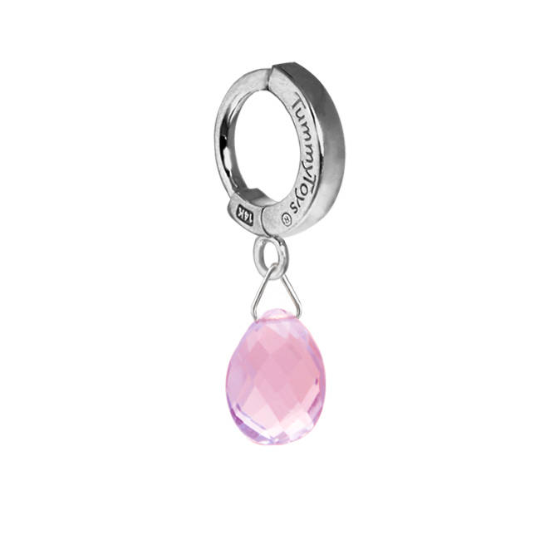 Solid Platinum Belly Ring with Pink Topaz Dangle Charm - TummyToys