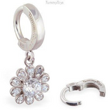 Silver Flower Belly Ring | .925 Sterling Silver with Clear CZ Gemstones - TummyToys
