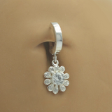 Silver Flower Belly Ring | .925 Sterling Silver with Clear CZ Gemstones - TummyToys