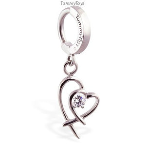 316L Surgical Steel Belly Button Ring with CZ Heart Charm - TummyToys