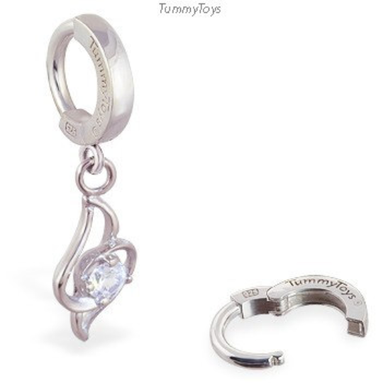 Surgical Steel Belly Ring with Clear CZ Dangle - TummyToys