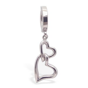 316L Surgical Steel Belly Ring with Double Heart Dangle Charm - TummyToys