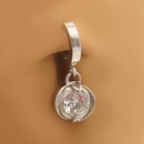 316L Surgical Steel Belly Button Ring with Large CZ Dangle Charm - TummyToys