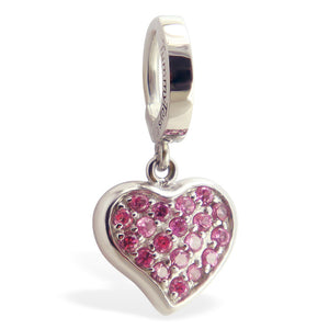 316L Steel Belly Button Ring with Pink & Red CZ Heart Dangle Charm - TummyToys
