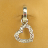 Pave Cz Heart Swinger Charm On Plain Sterling Silver Belly Ring - TummyToys