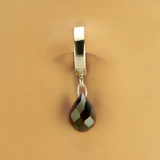 Silver and Black Belly Button Ring | Dangling Black Tear Drop Stone Charm - TummyToys