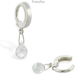 Clear CZ Belly Ring with Gemstone Dangle - TummyToys