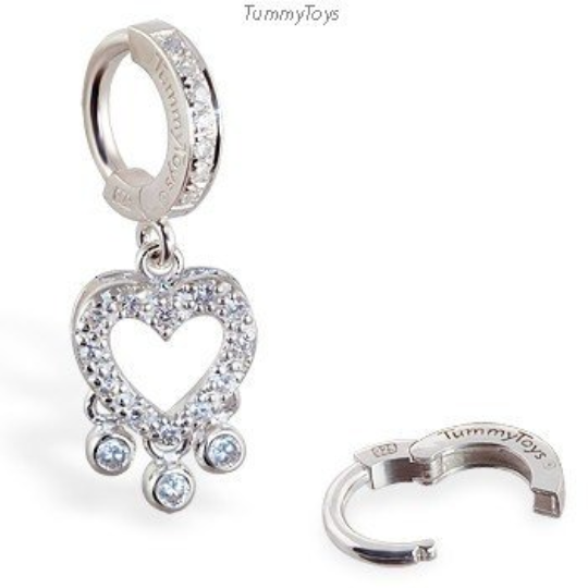 Heart Crystal Charm With Bezel Drops On Pave Sterling Silver Clasp By Tummytoys - TummyToys