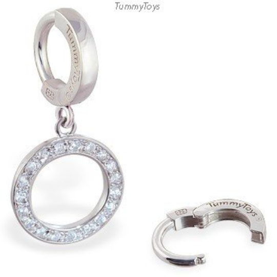 Tummytoys Silver Diamond CZ Belly Ring | Round CZ Dangle - TummyToys