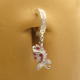 Pink Rose Belly Ring | Solid Sterling Silver and Pink CZ Stones - TummyToys