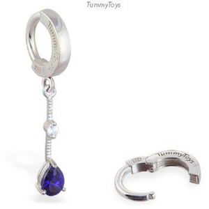 TummyToys Silver Belly Ring with Tanzanite Blue CZ Dangle - TummyToys