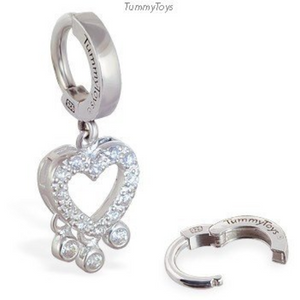 TummyToys Silver and CZ Heart Dangle Belly Button Ring - TummyToys