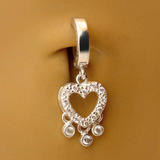 TummyToys Silver and CZ Heart Dangle Belly Button Ring - TummyToys