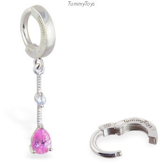 TummyToys Pear Shaped Pink CZ Belly Ring | Solid Silver Clasp - TummyToys