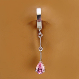 TummyToys Pear Shaped Pink CZ Belly Ring | Solid Silver Clasp - TummyToys