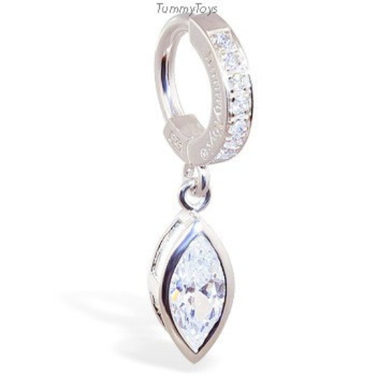 Sterling Silver Navel Ring with Marquise CZ Dangle - TummyToys