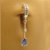 Sterling Silver Blue Belly Ring with Tear Drop Dangle Charm - TummyToys